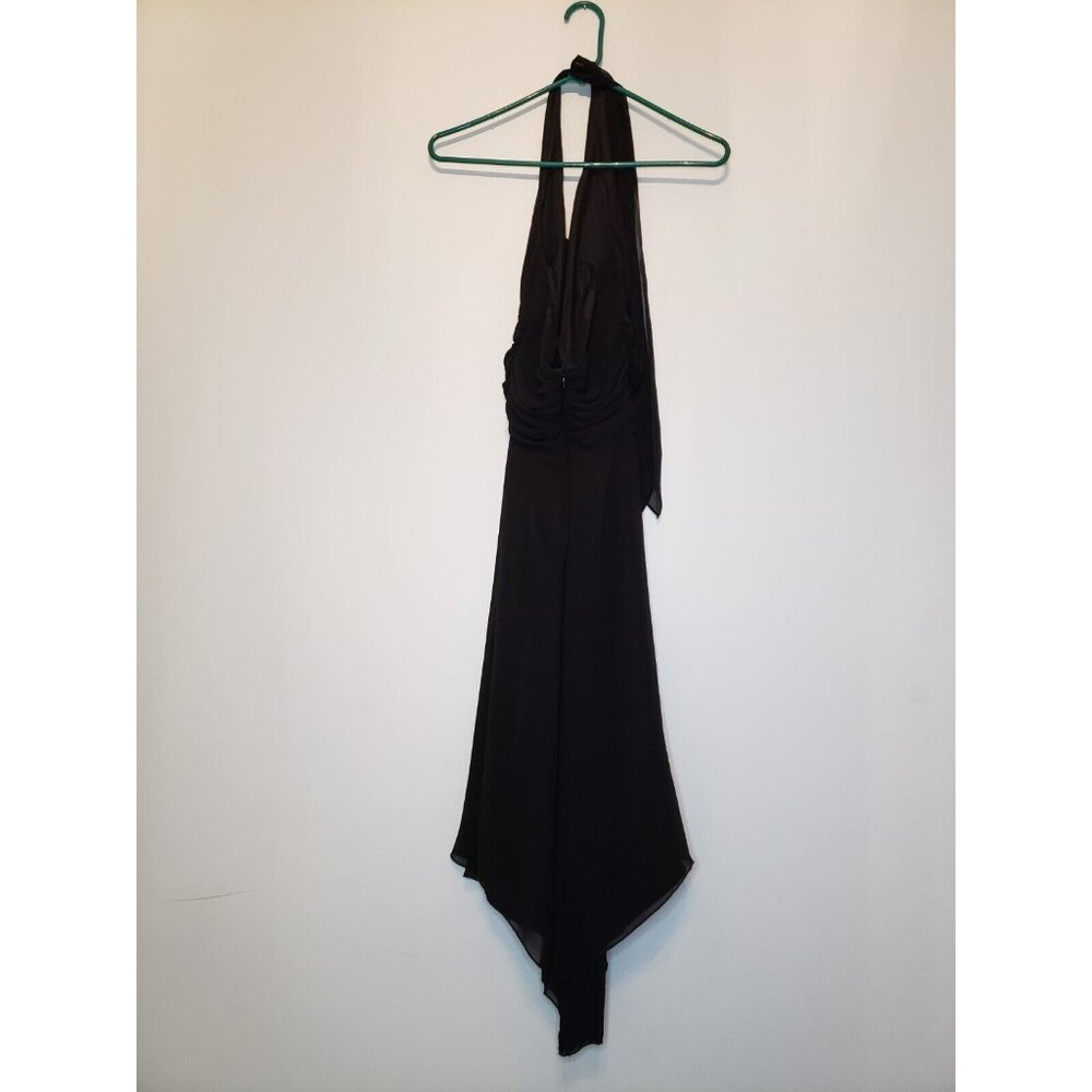 Ariella Women Sz S Halter Neck Dress Flowy Midi Sleeveless Ruffle Back Zip Black - Picture 2 of 7